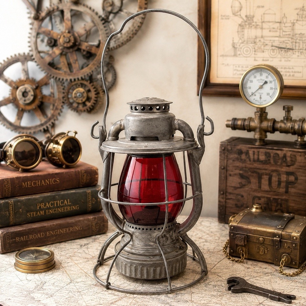 Vintage Dietz Vesta Railroad Lantern Red Globe Train History Industrial Decor